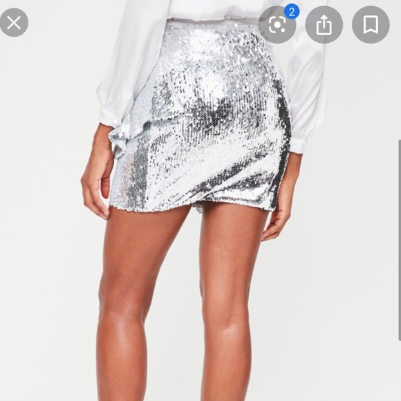 Missguided silver sequin ruffle mini skirt size 2 - Picture 4 of 9